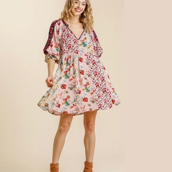 Plus Sized Mixed Floral Print Babydoll Dress - Picture 8 of 11